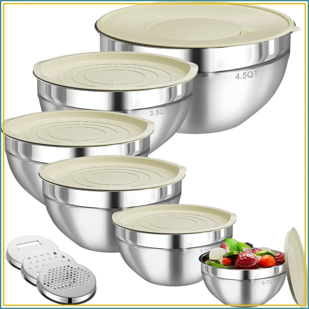 Stainless Steel Nesting Mixing Bowls Set With Lids And Graters