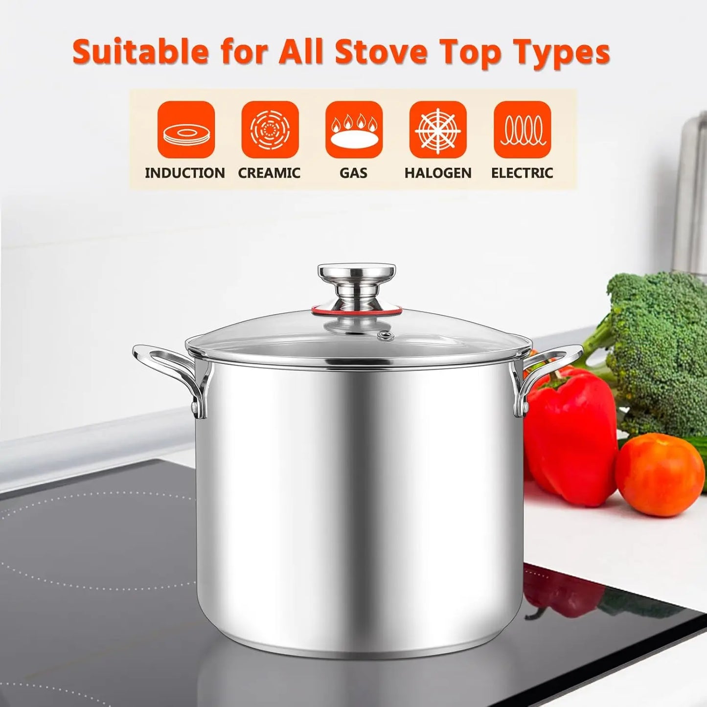 Stainless Steel Stock Pot With Lid Induction Compatible