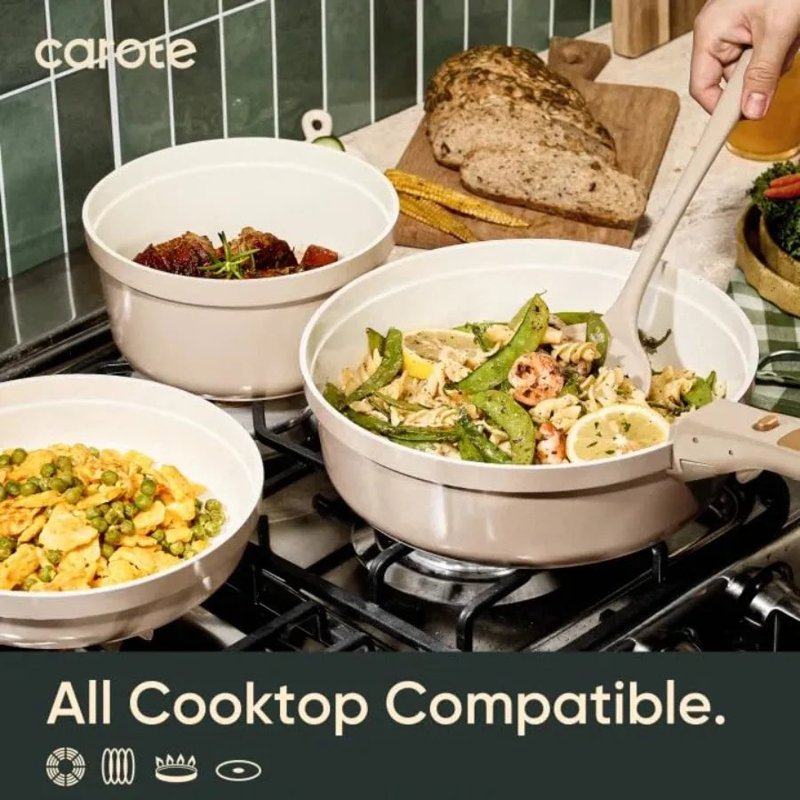 Ceramic Nonstick Cookware Set With Detachable Handles