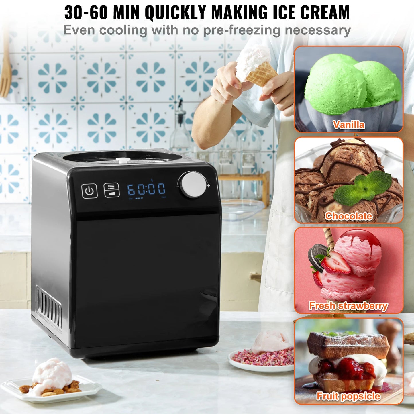 SucceBuy Upright Automatic Ice Cream Maker With Built-In Compressor
