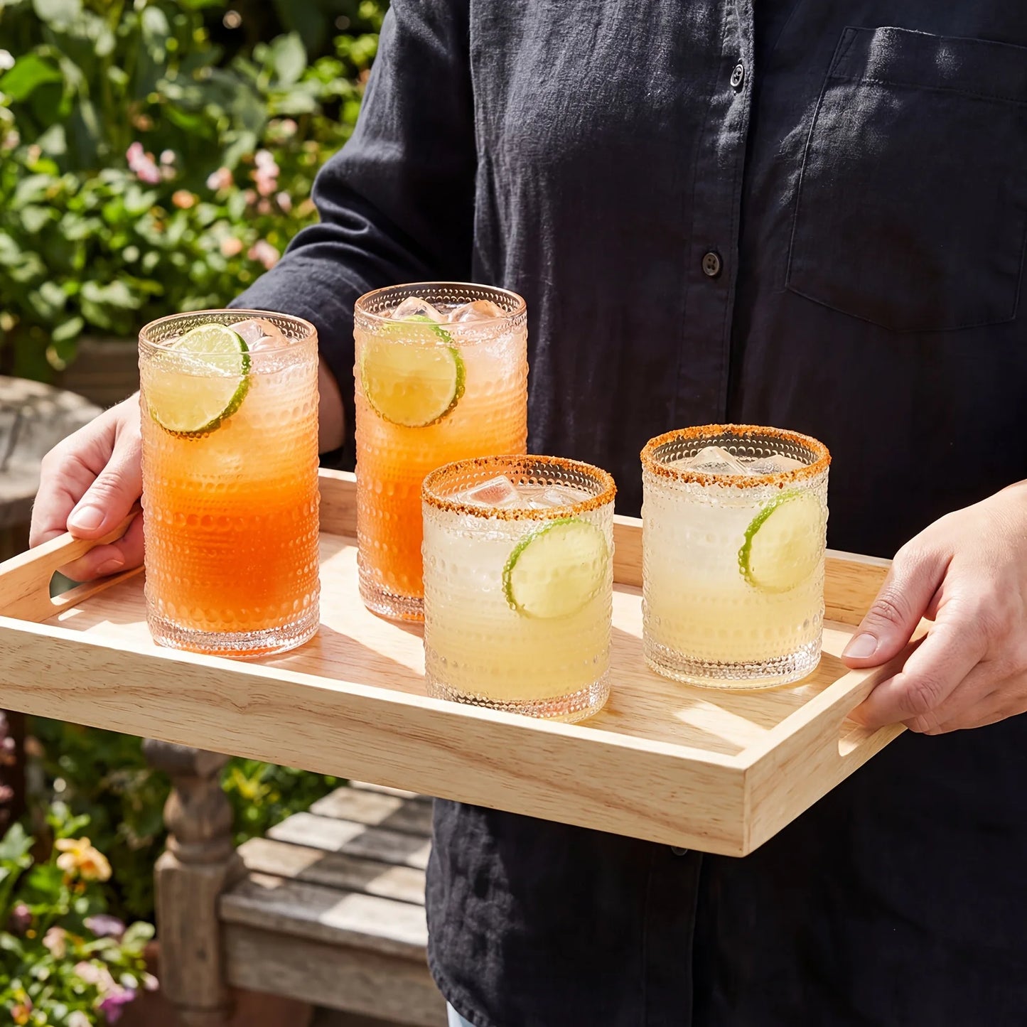 ETRENDZ Boho Embossed Glassware Set Highball And Juice Glasses
