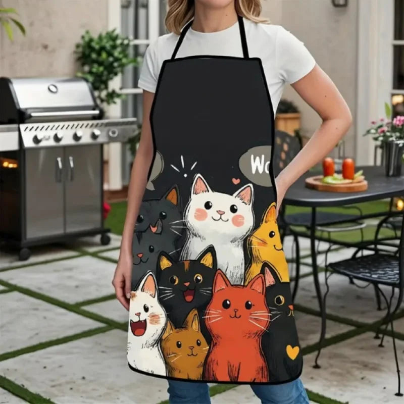 Cute Cat Print Apron For Home Cooking And Baking Gift