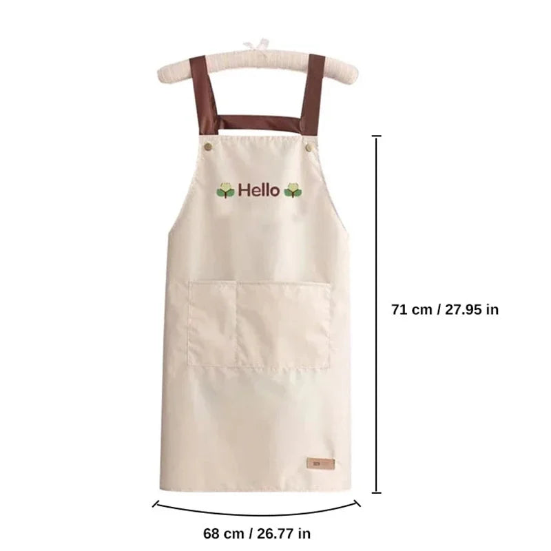 Hello Letter Print Waterproof Kitchen Apron With Front Pocket