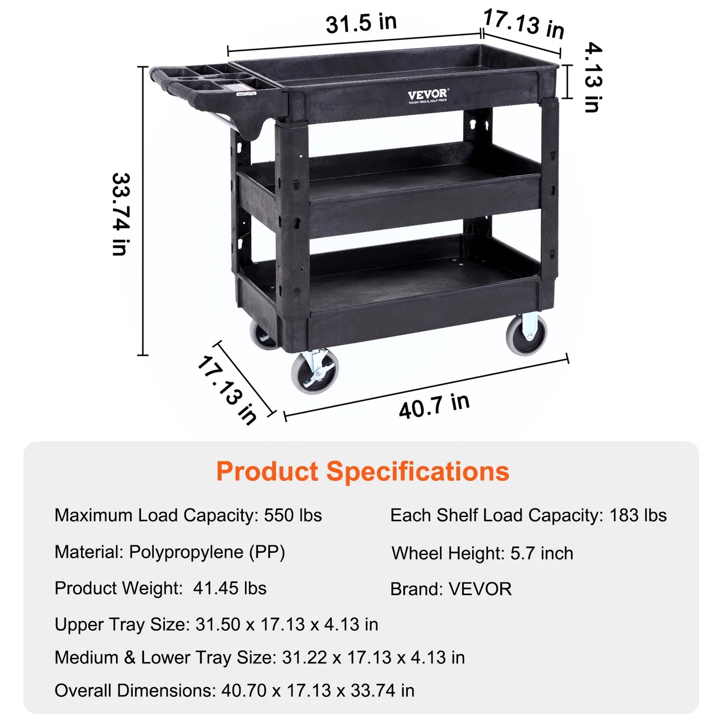 SucceBuy 3 Tier Service Cart With 360 Degree Swivel Wheels