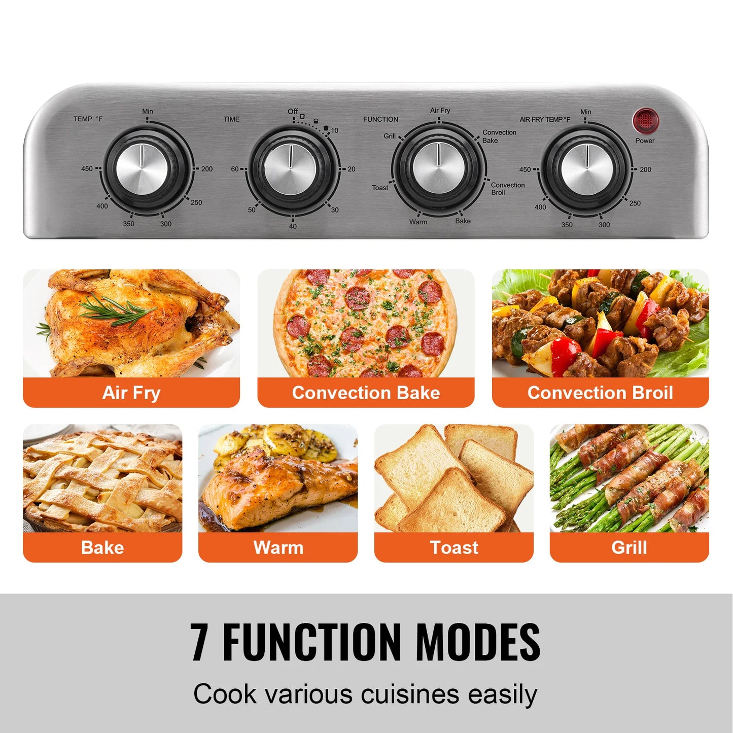 SucceBuy 18L 1800W Air Fryer Toaster Oven Stainless Steel Countertop With Grill