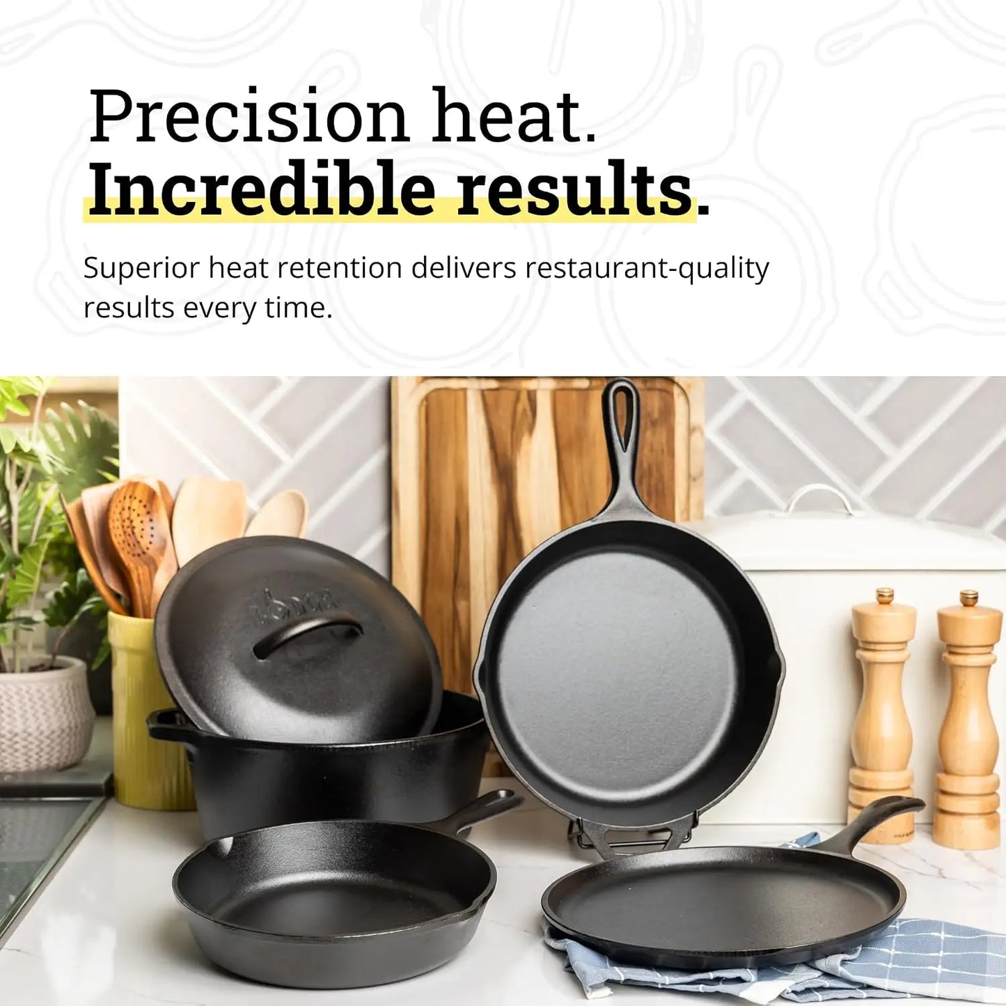 5-Piece Cast Iron Cookware Set Preseasoned Skillets Griddle Dutch Oven