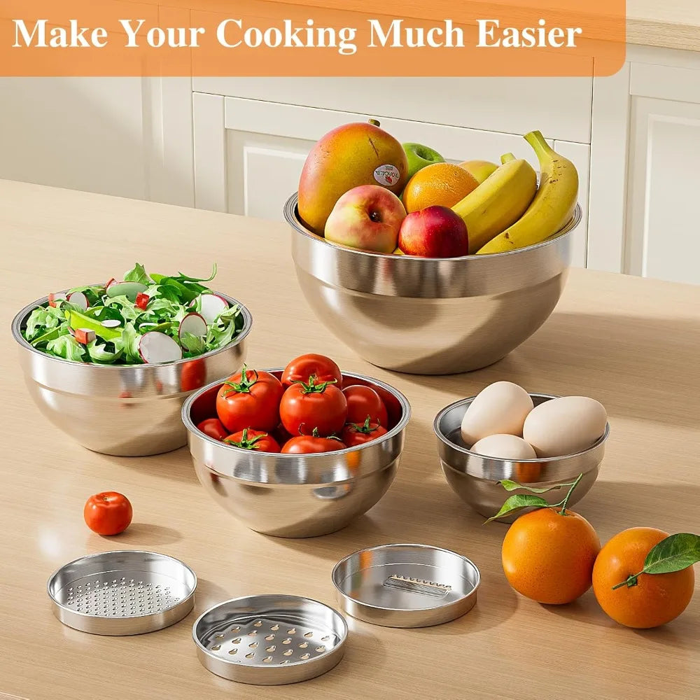 Stainless Steel Nesting Mixing Bowls Set With Lids And Graters