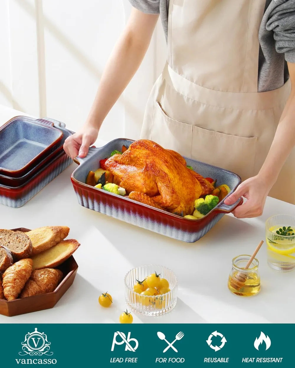 Reactive Glaze Ceramic Baking Dishes Set of 4 With Handles Oven Microwave Safe