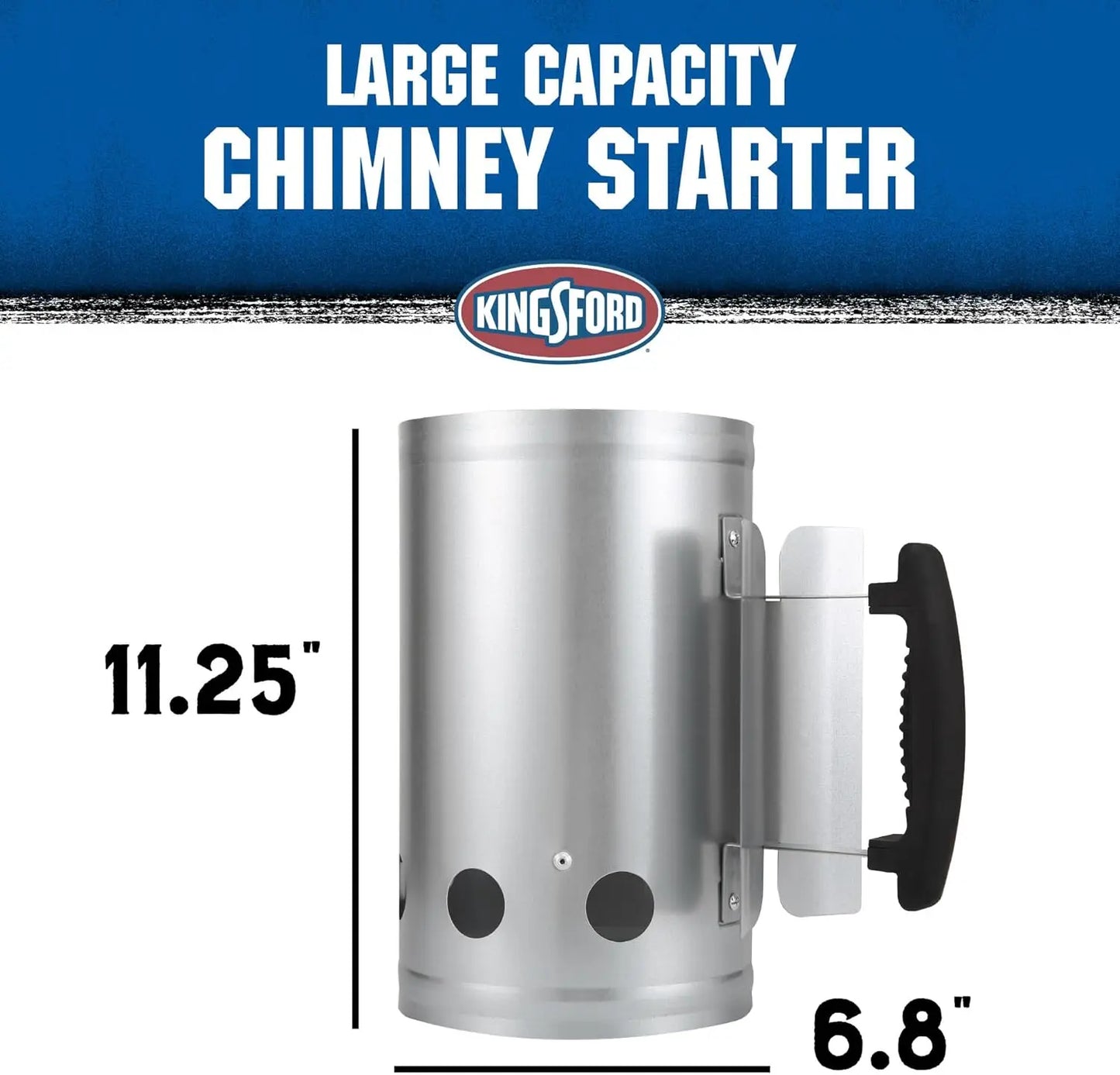 Large Capacity Charcoal Chimney Starter, Heavy Duty Steel BBQ Fire Starter with Heat Shield & Cool Handle, Vented Base for Fast Lighting