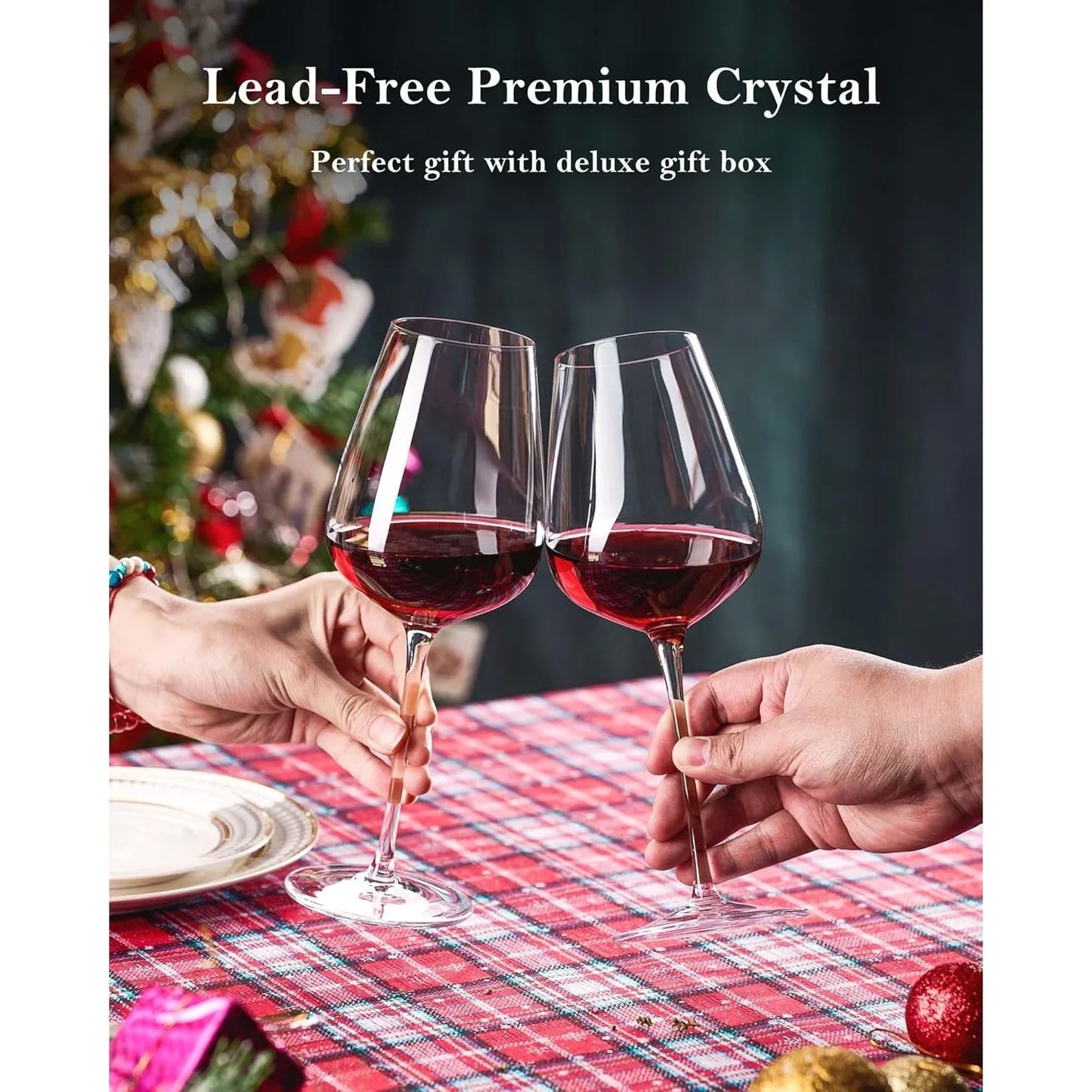 Lead Free Crystal Clear Wine Glasses Set Long Stem Goblets
