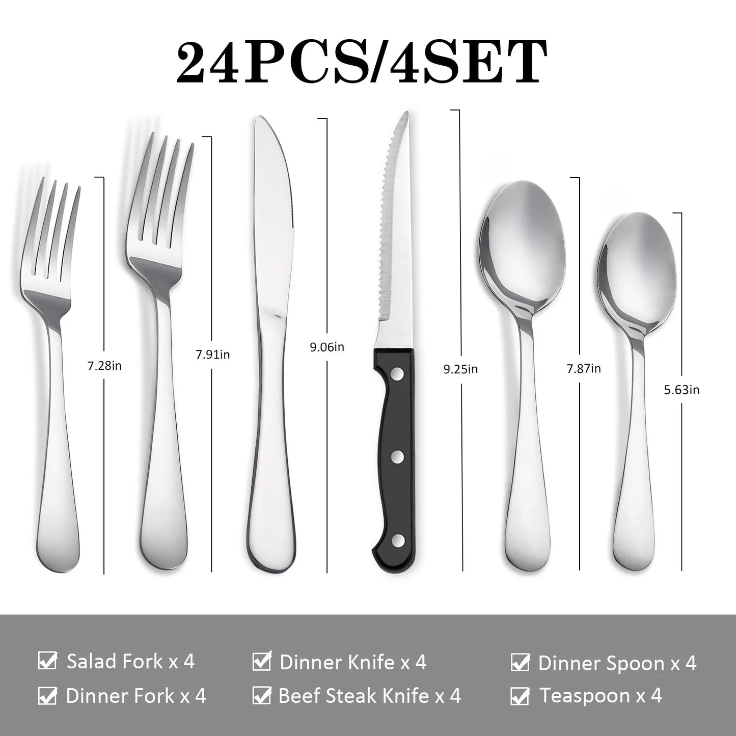 HANSMART 24 Piece Stainless Steel Flatware Set For Four