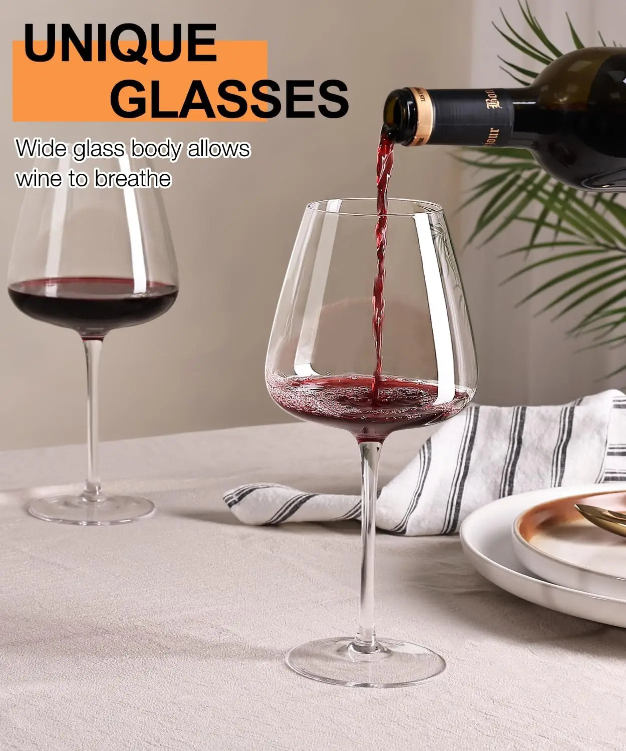 Hand Blown Crystal Wine Glasses Set Of 4