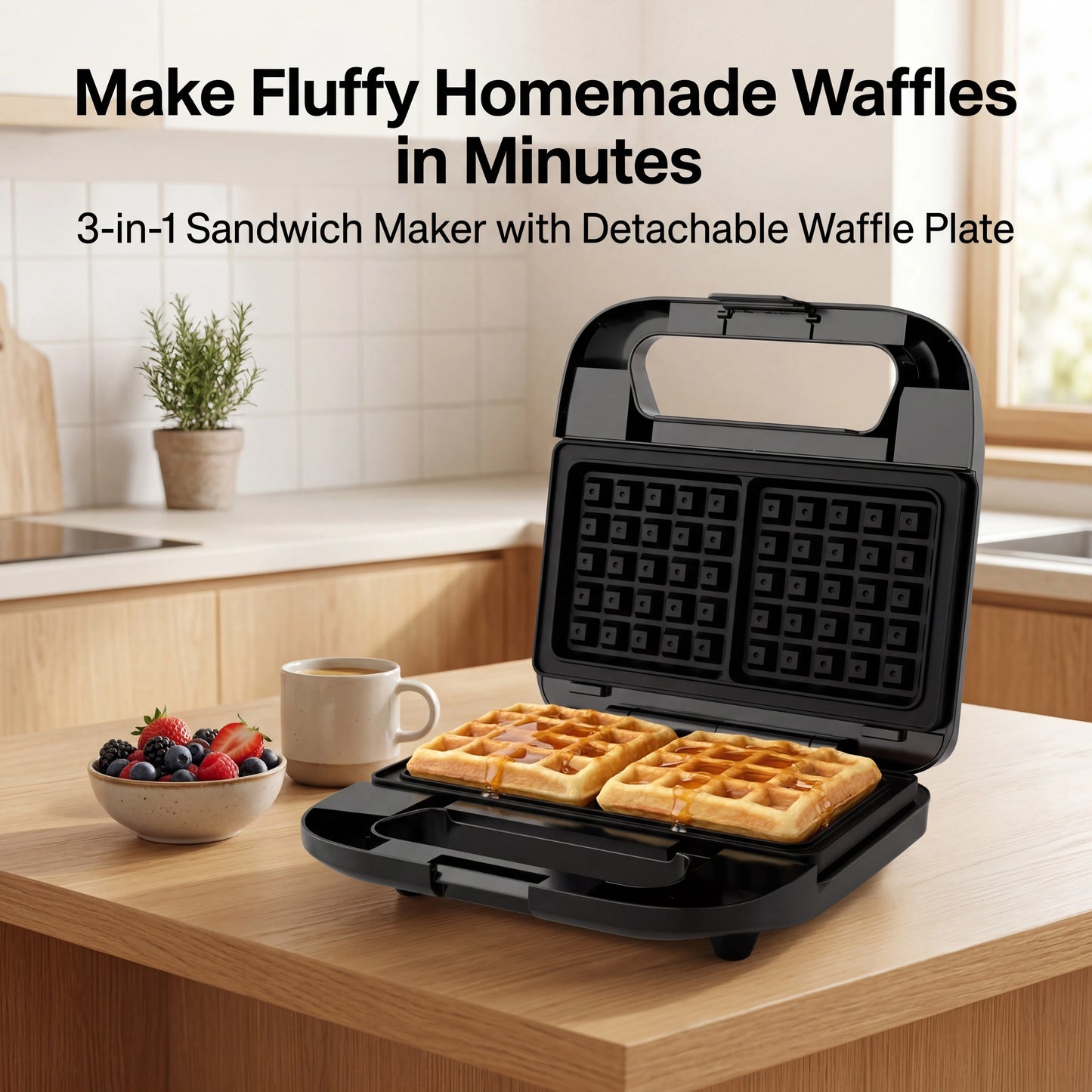 Cachoo 3-in-1 Sandwich Maker Panini Press And Waffle Iron