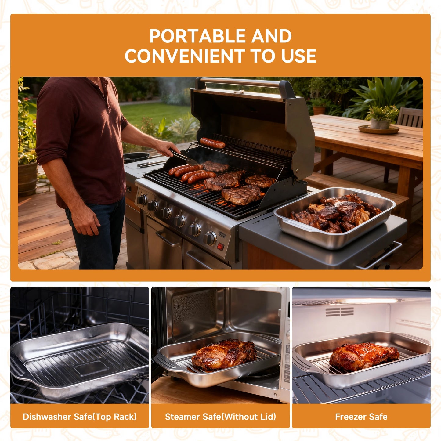 Stainless Steel Grill Prep Trays Set Of 8 With Lids