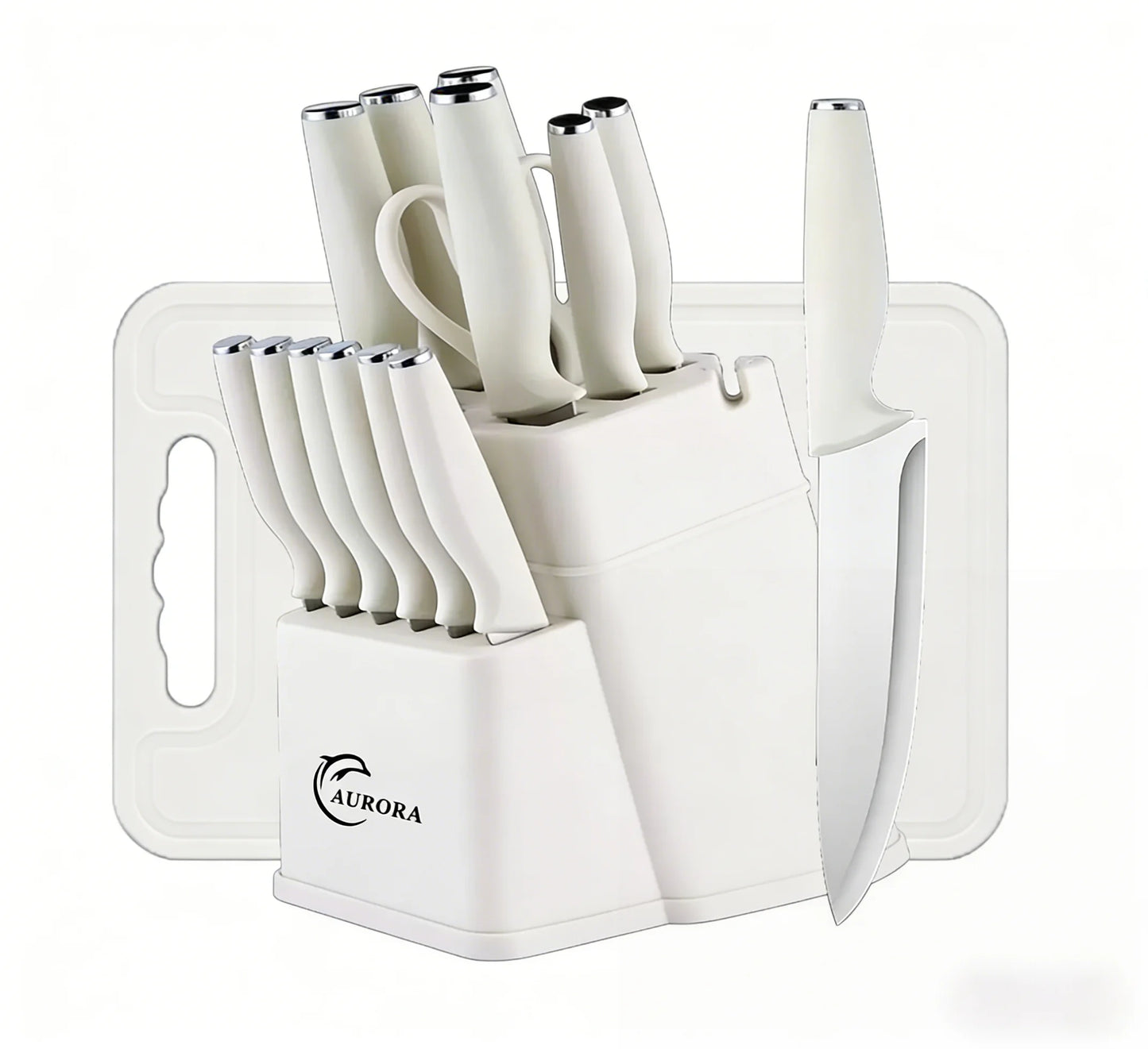 Knife Set 15-Piece Block With Built-In Sharpener And Ergonomic Handle