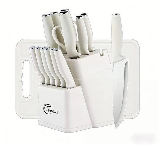 Knife Set 15-Piece Block With Built-In Sharpener And Ergonomic Handle