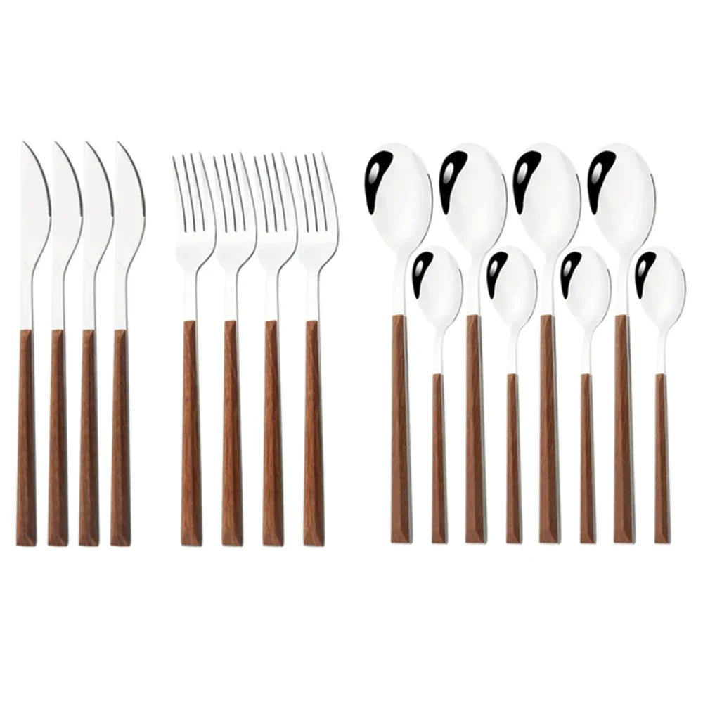 Stainless Steel Cutlery Set With Imitation Wooden Handles