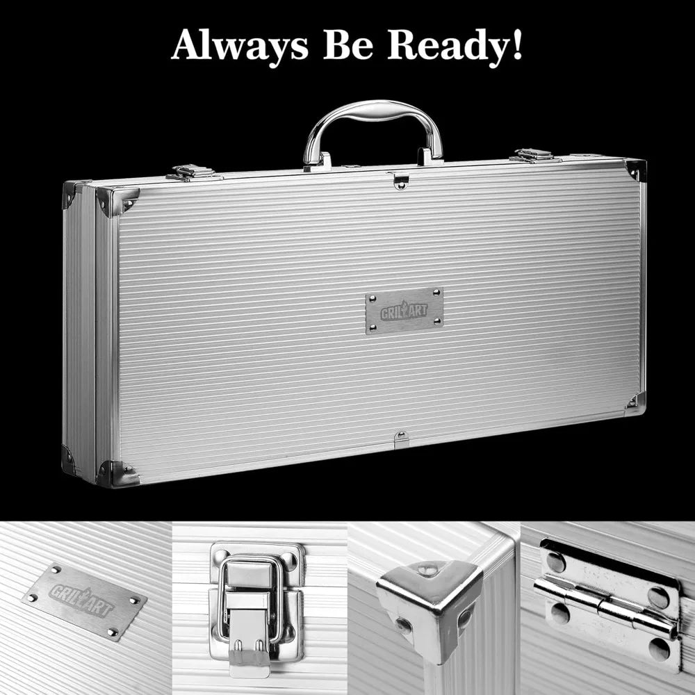 Stainless Steel BBQ Grill Tool Set With Case For Dad