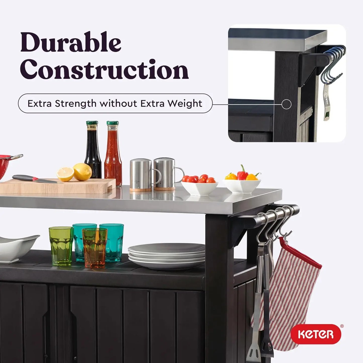 Outdoor Rolling Prep Table Cart With Storage And Wheels