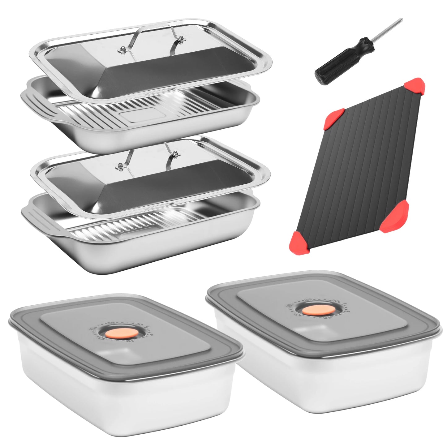 Stainless Steel Grill Prep Trays Set Of 8 With Lids