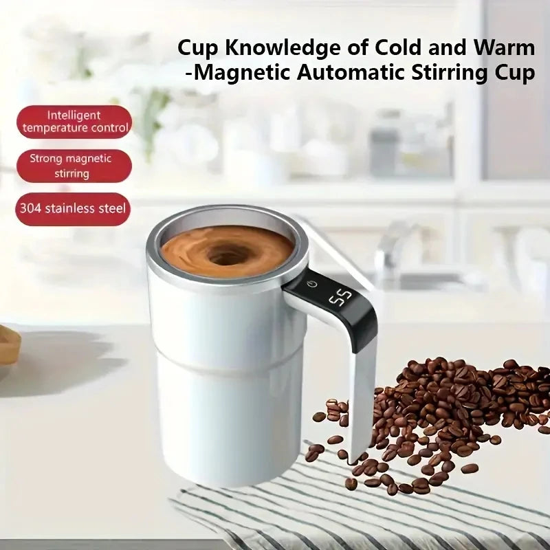Smart Coffee Cup With LED Display USB Charging Magnetic Mixer