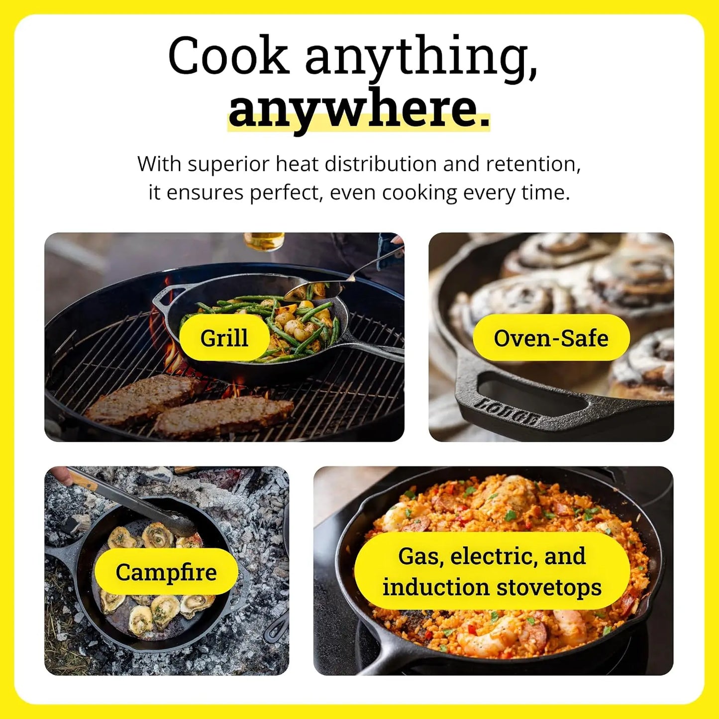 5-Piece Cast Iron Cookware Set Preseasoned Skillets Griddle Dutch Oven
