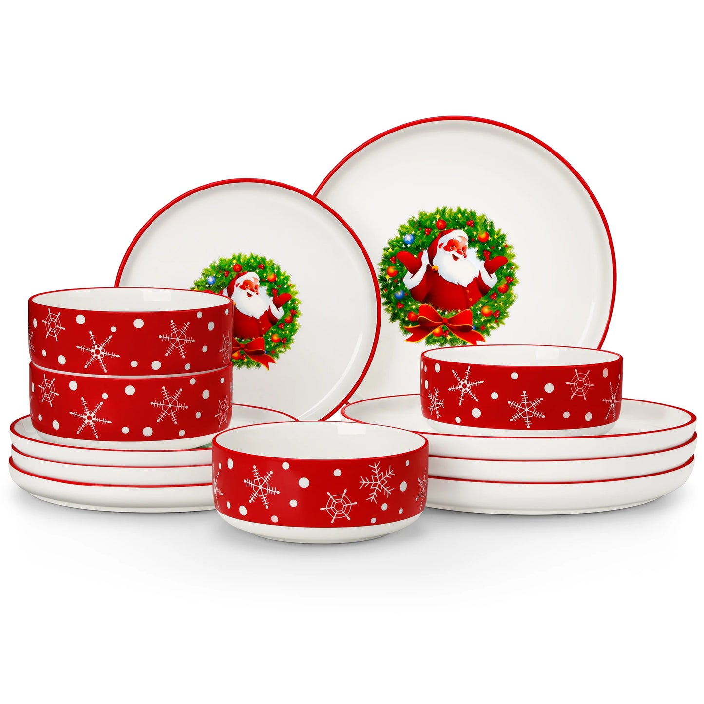 MALACASA Christmas Tree Ceramic Dinnerware Set Plates Bowls Mugs