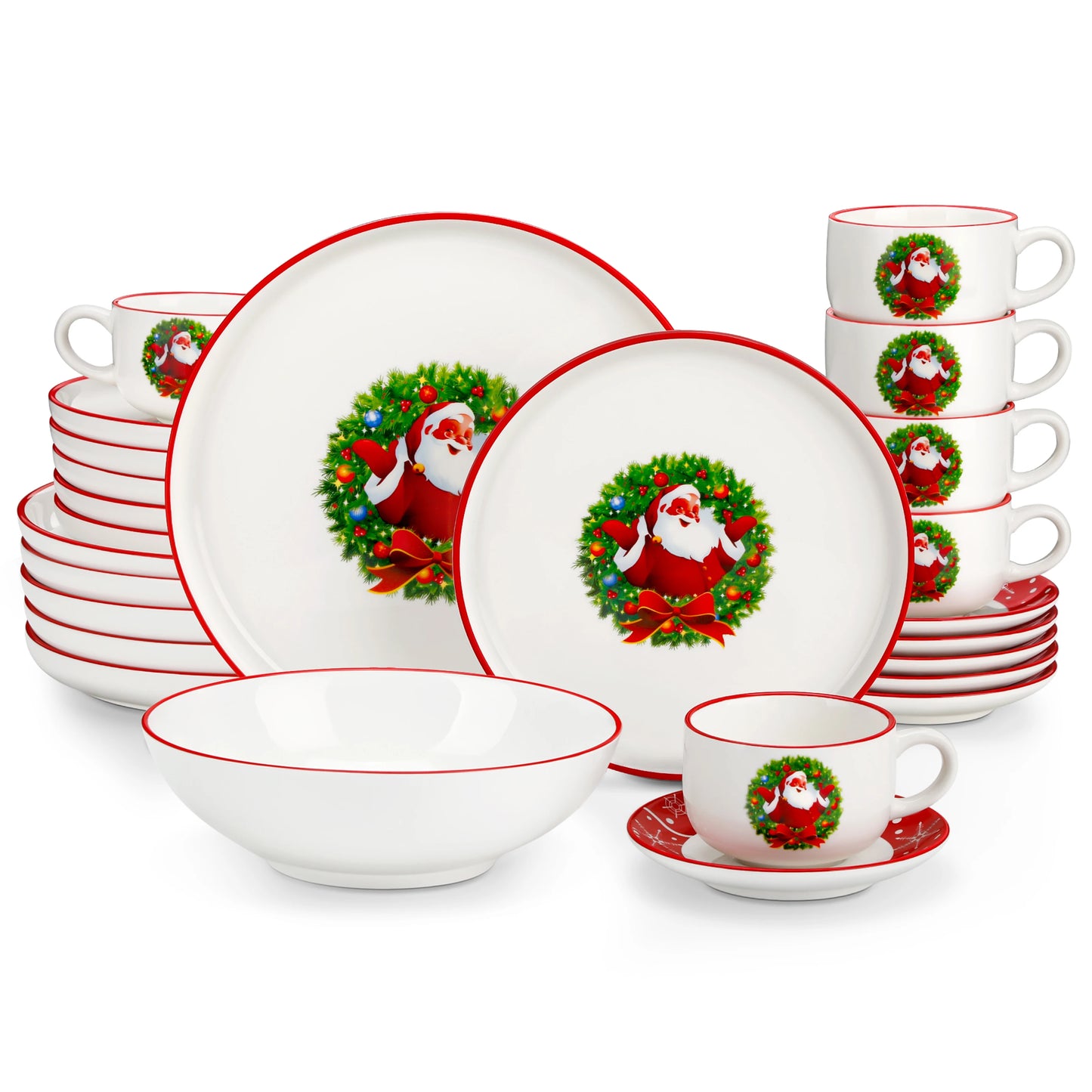 MALACASA Christmas Tree Ceramic Dinnerware Set Plates Bowls Mugs