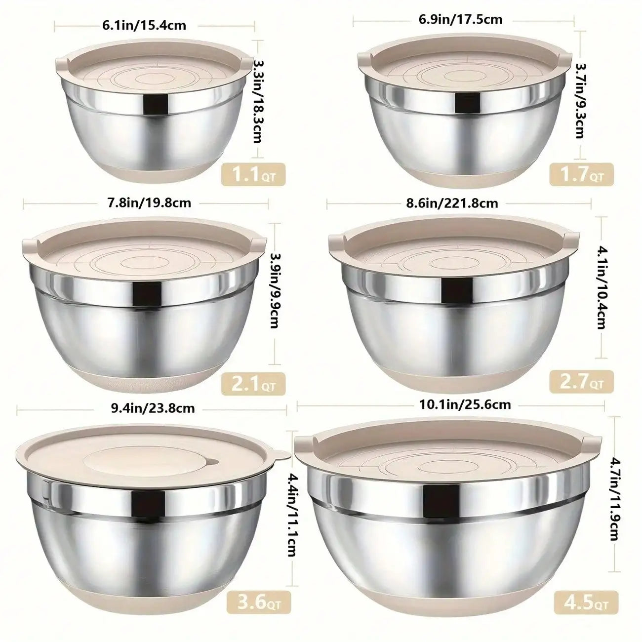 Stainless Steel Mixing Bowls Set With Lids And Attachments