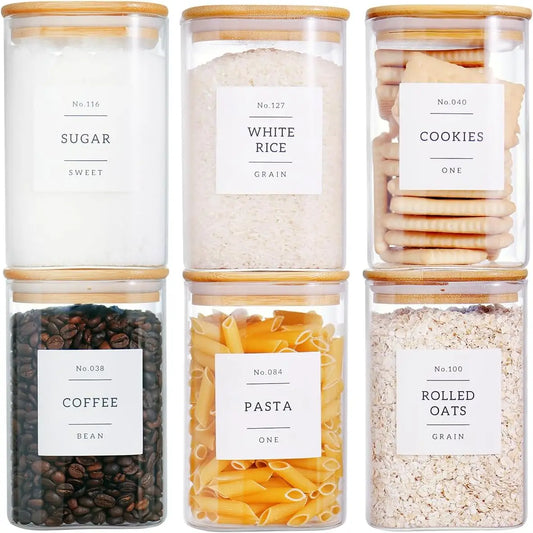 Square Glass Canisters Set With Airtight Lids And Pantry Labels