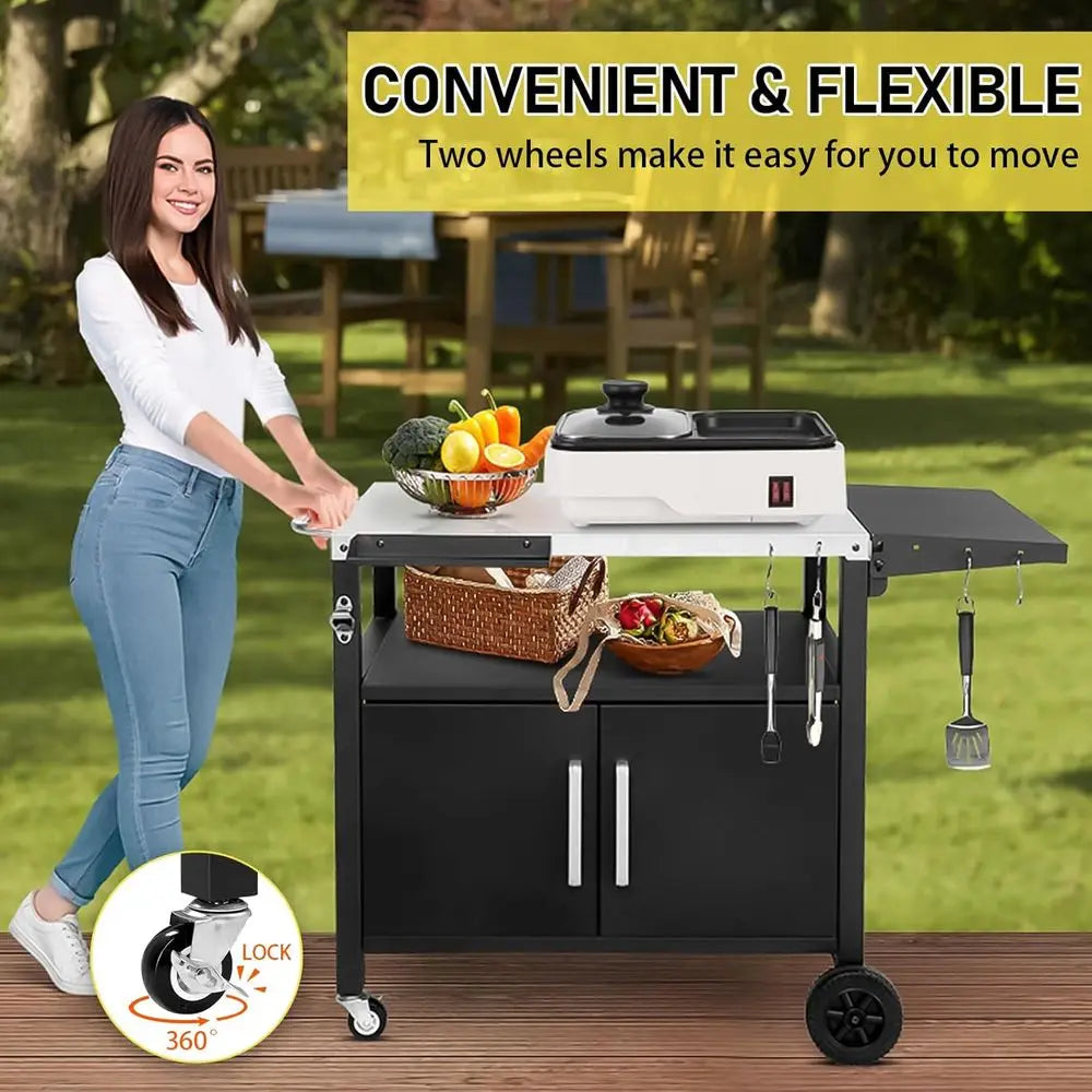 Portable Outdoor BBQ Cart With Storage And Stainless Steel Top