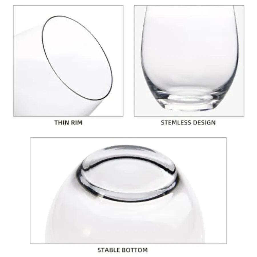 Stemless Wine Glasses Set Of 12 For Red And White Wine