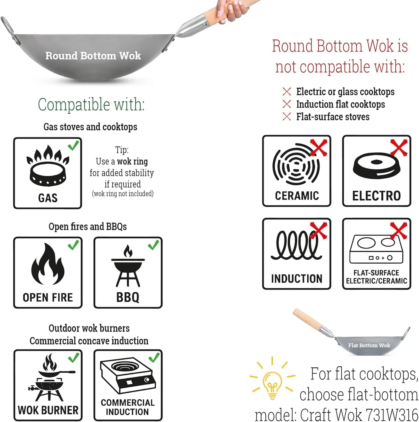 Traditional Hand Hammered Carbon Steel Wok Round Bottom Gas Stove