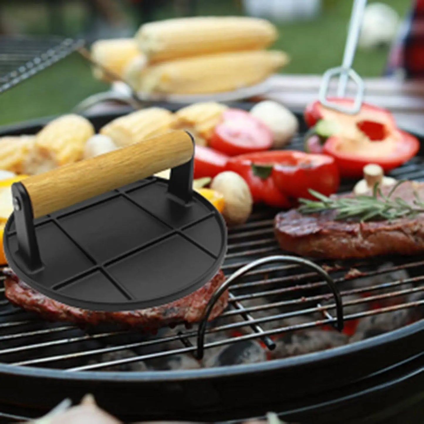 MoMoxi Smashed Burger Press With Wood Handle For Nonstick Pan