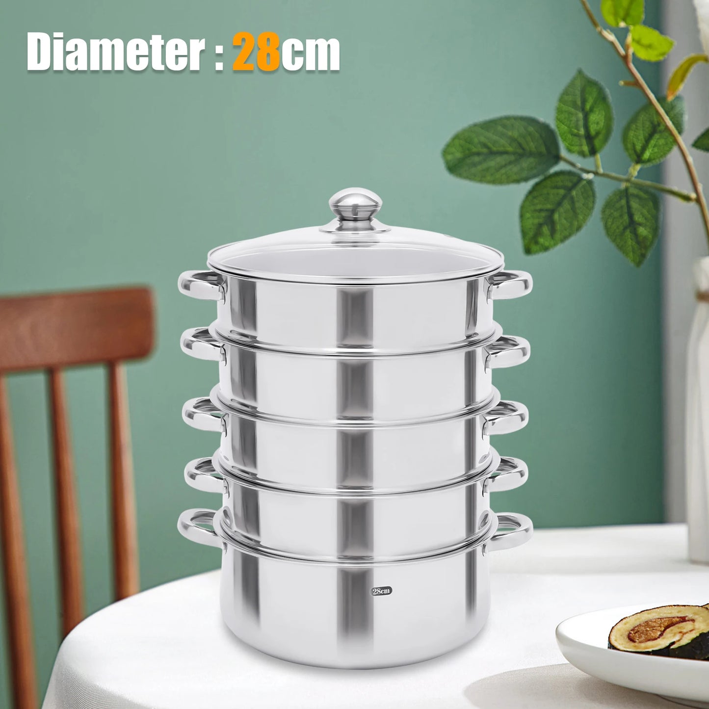 Five-Tier Stainless Steel Steamer Pot With Steaming Grids
