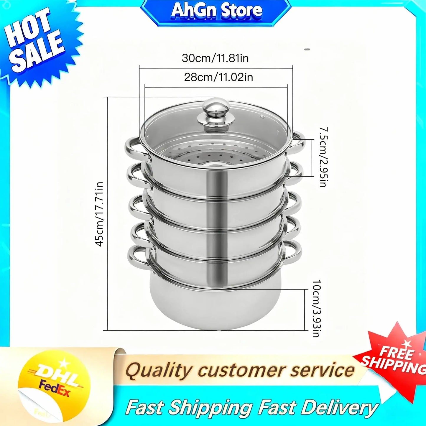 Five-Tier Stainless Steel Steamer Pot With Steaming Grids