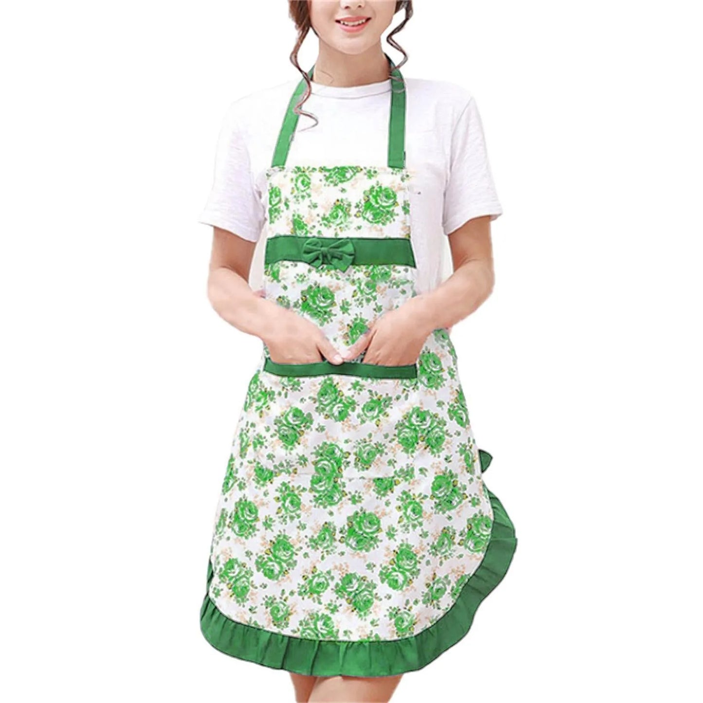 Cotton Canvas Floral Women's Oilproof Apron With Pockets And Belt