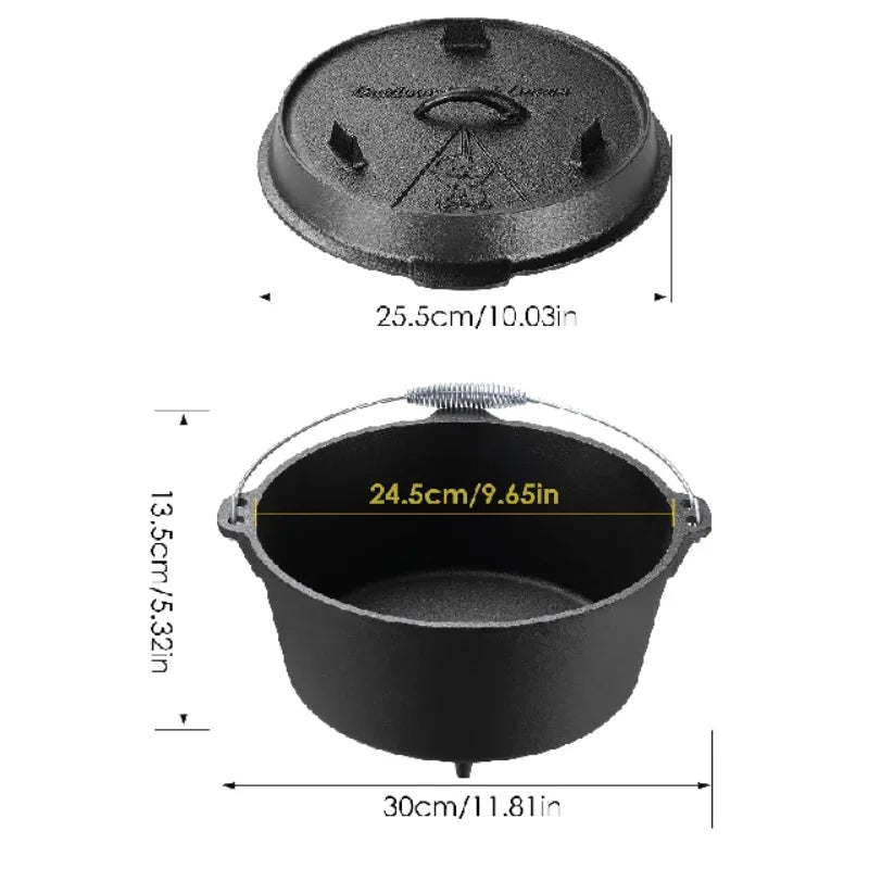 Cast Iron Dutch Oven Camping Pot Outdoor Portable Multifunction Cookware
