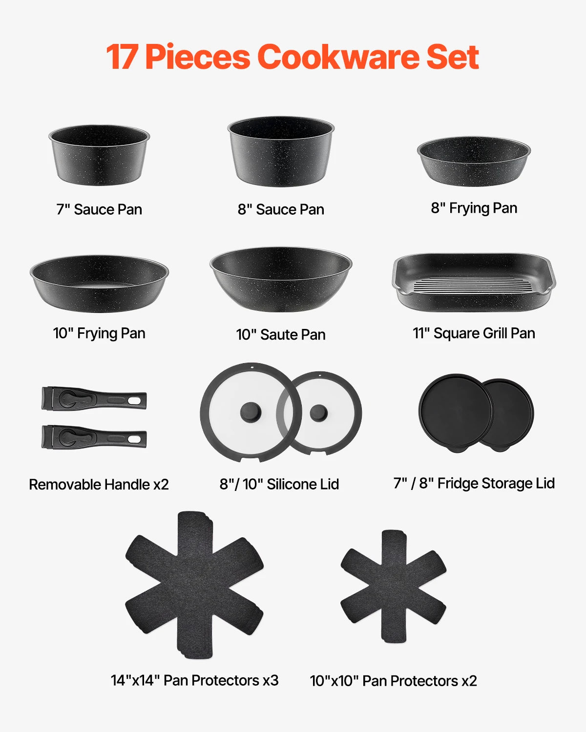 SucceBuy 17 Piece Nonstick Cookware Set For Induction Cooking