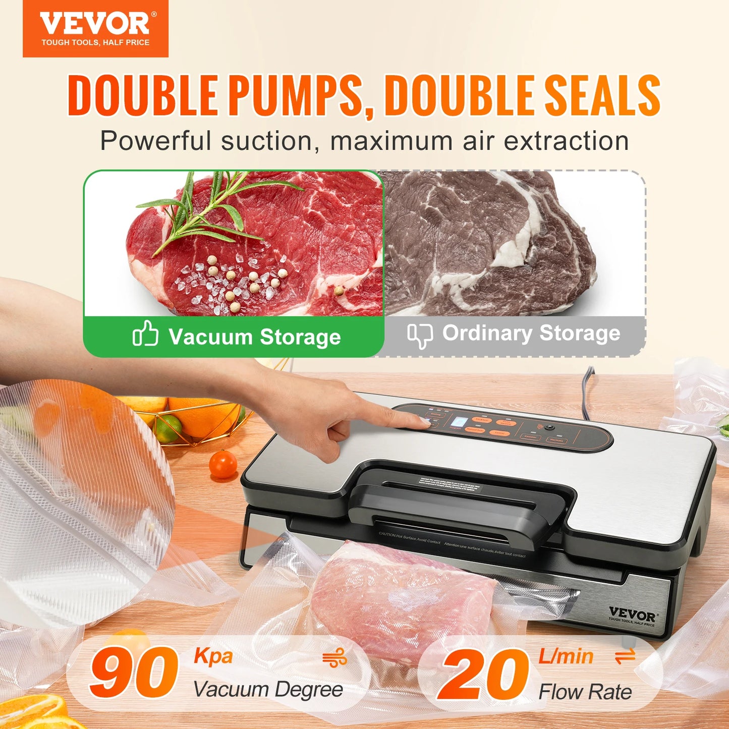 SucceBuy 90Kpa 130W Vacuum Sealer For Food Packaging