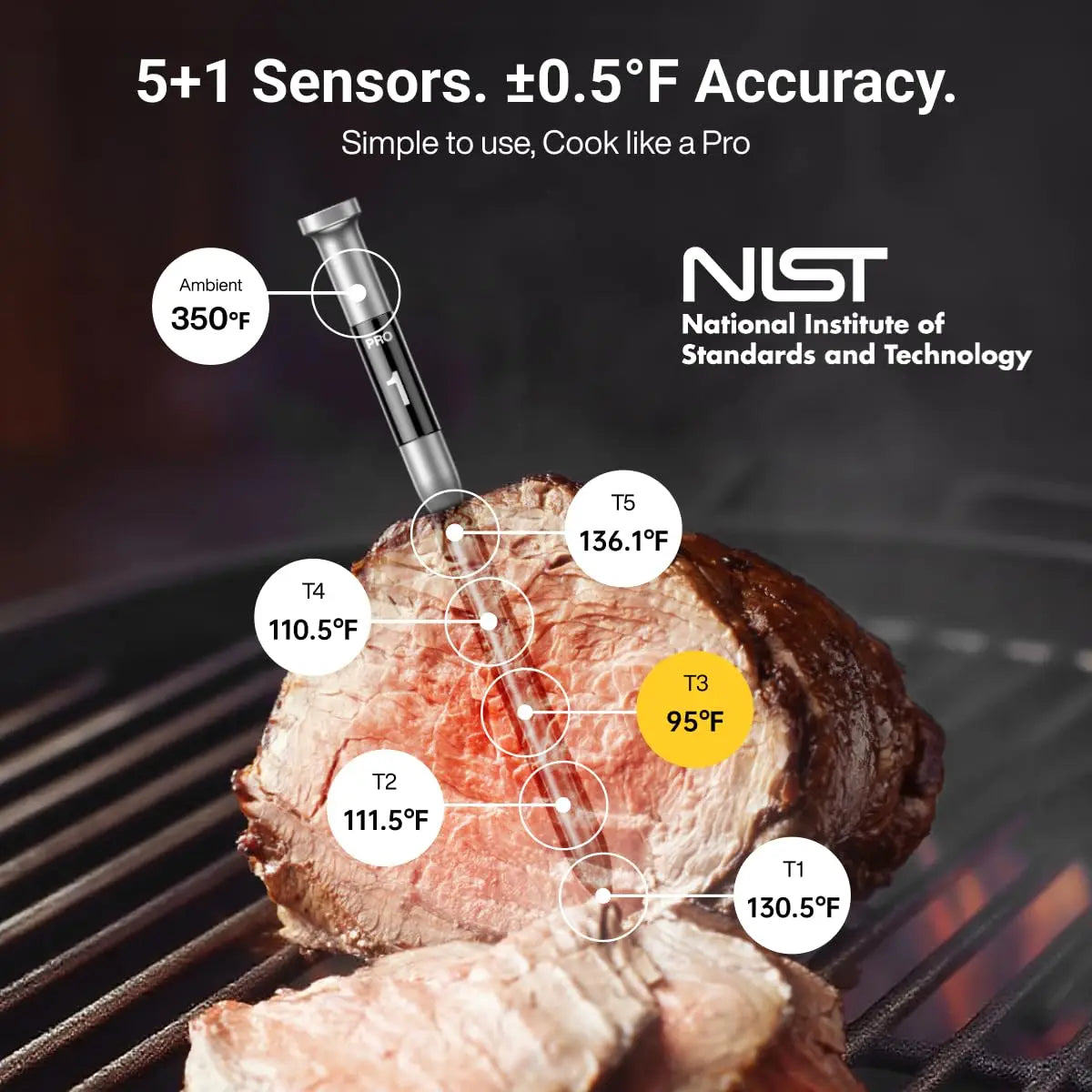 Smart Wireless Meat Thermometer With 3000ft Range And 6 Sensors NIST Certified