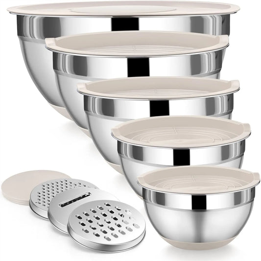 Stainless Steel Mixing Bowl Set With Lids And Graters