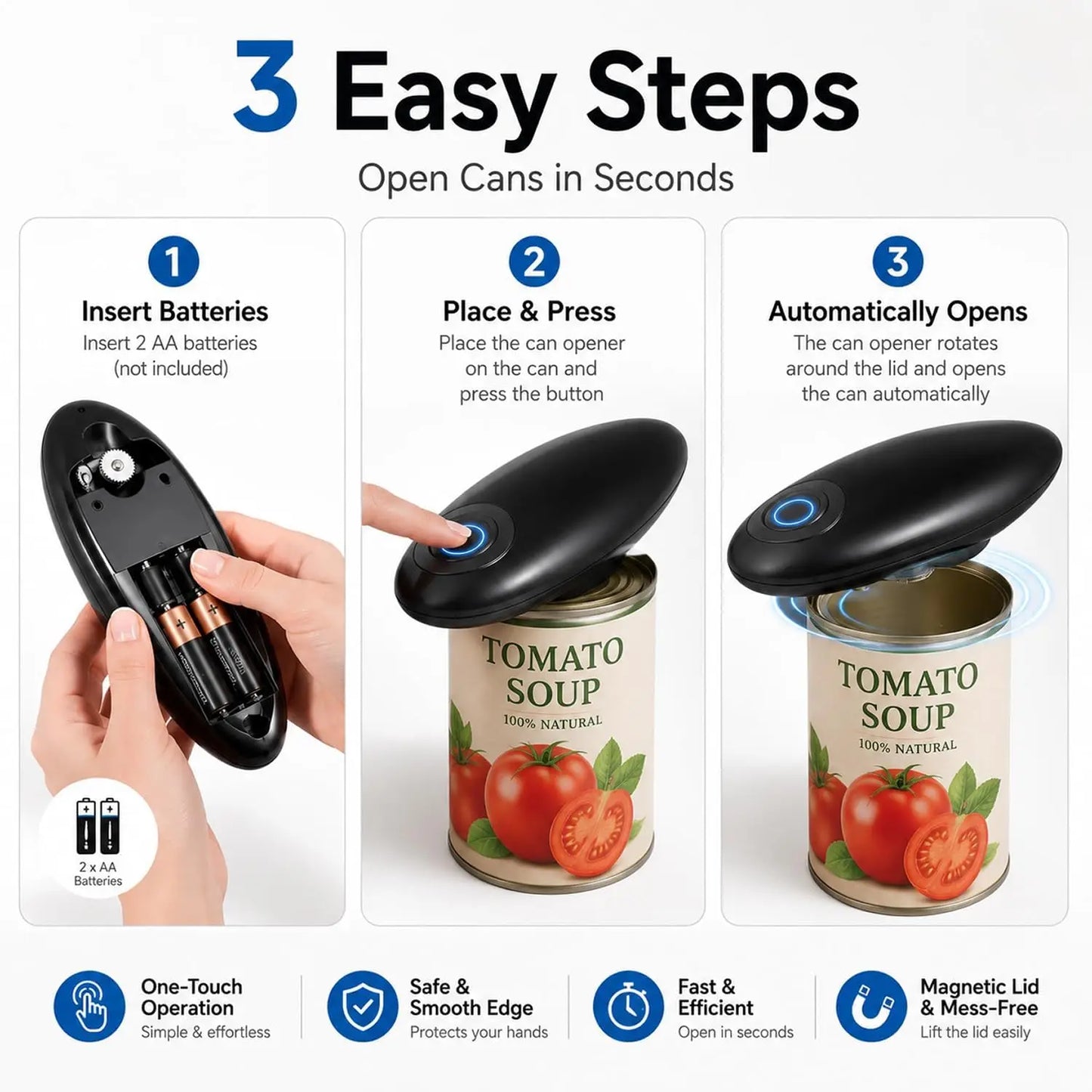 One Touch Automatic Battery Operated Can Opener For Seniors