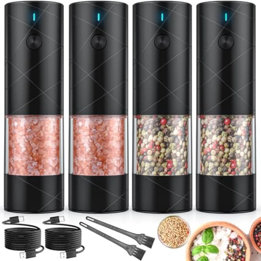 Electric Salt And Pepper Grinder Set USB Rechargeable LED Light