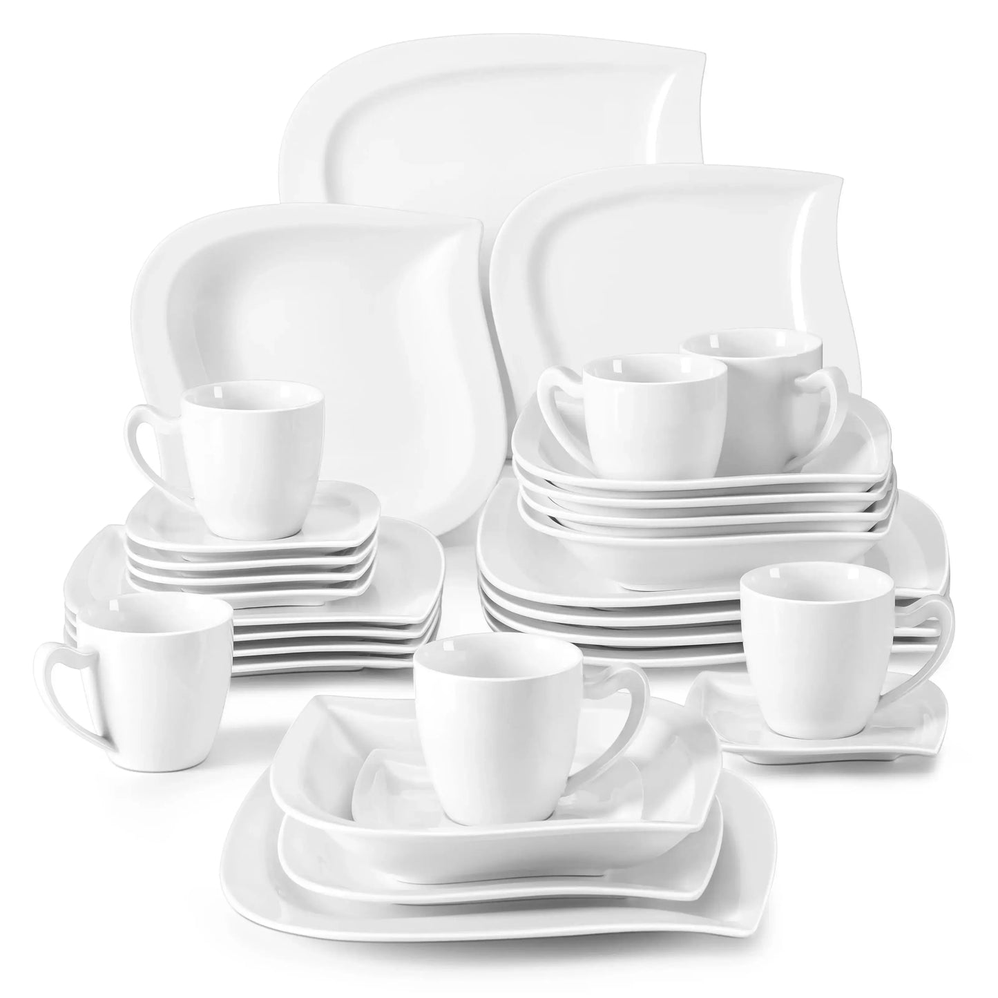 MALACASA Porcelain Dinner Set 30 Or 60 Piece Cups Saucers