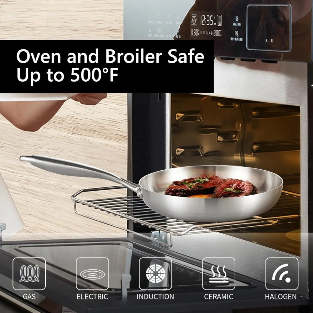 Tri Ply Stainless Steel Frying Pan With Detachable Handle Induction Safe