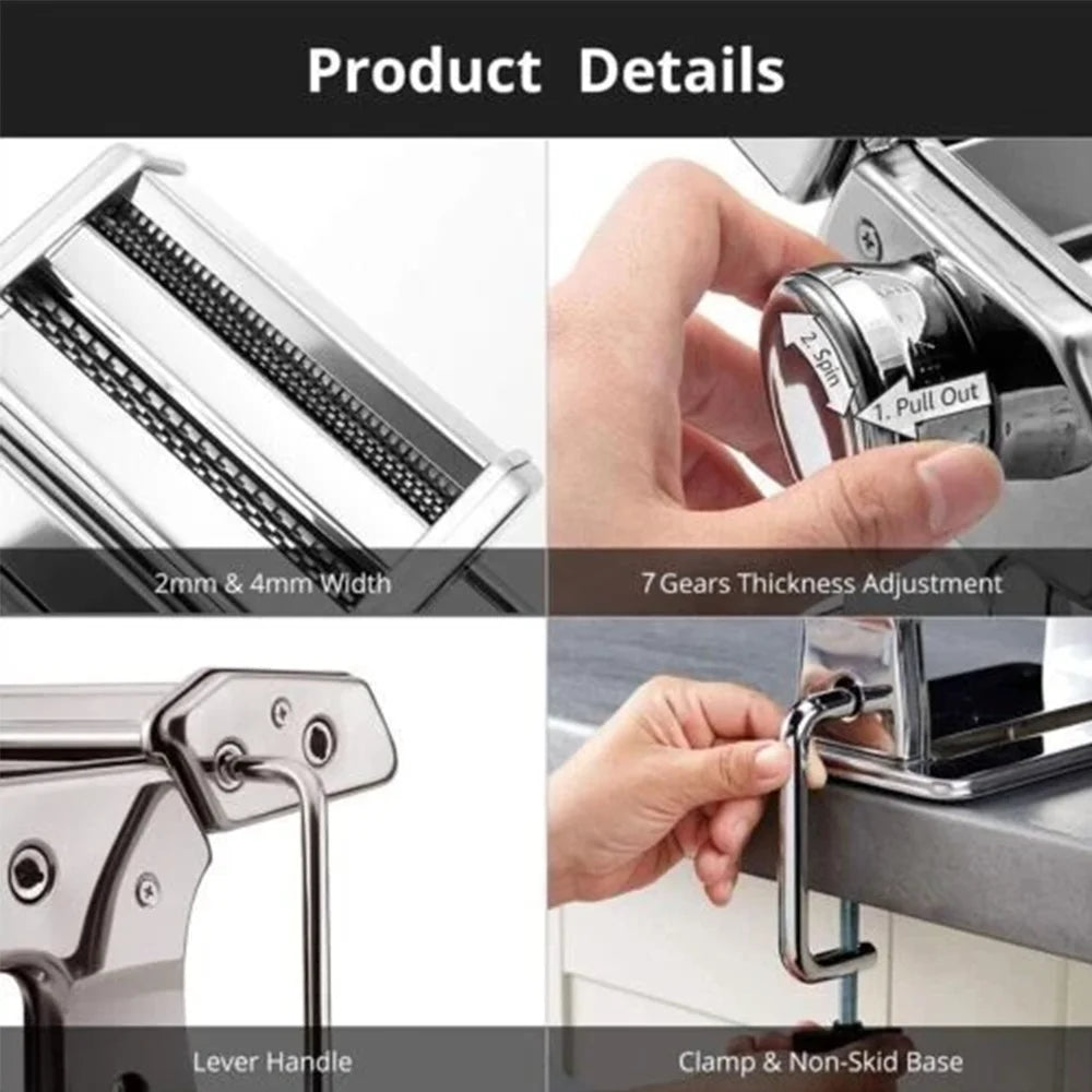 Stainless Steel Manual Pasta Maker Machine With Adjustable Width Two Cutters