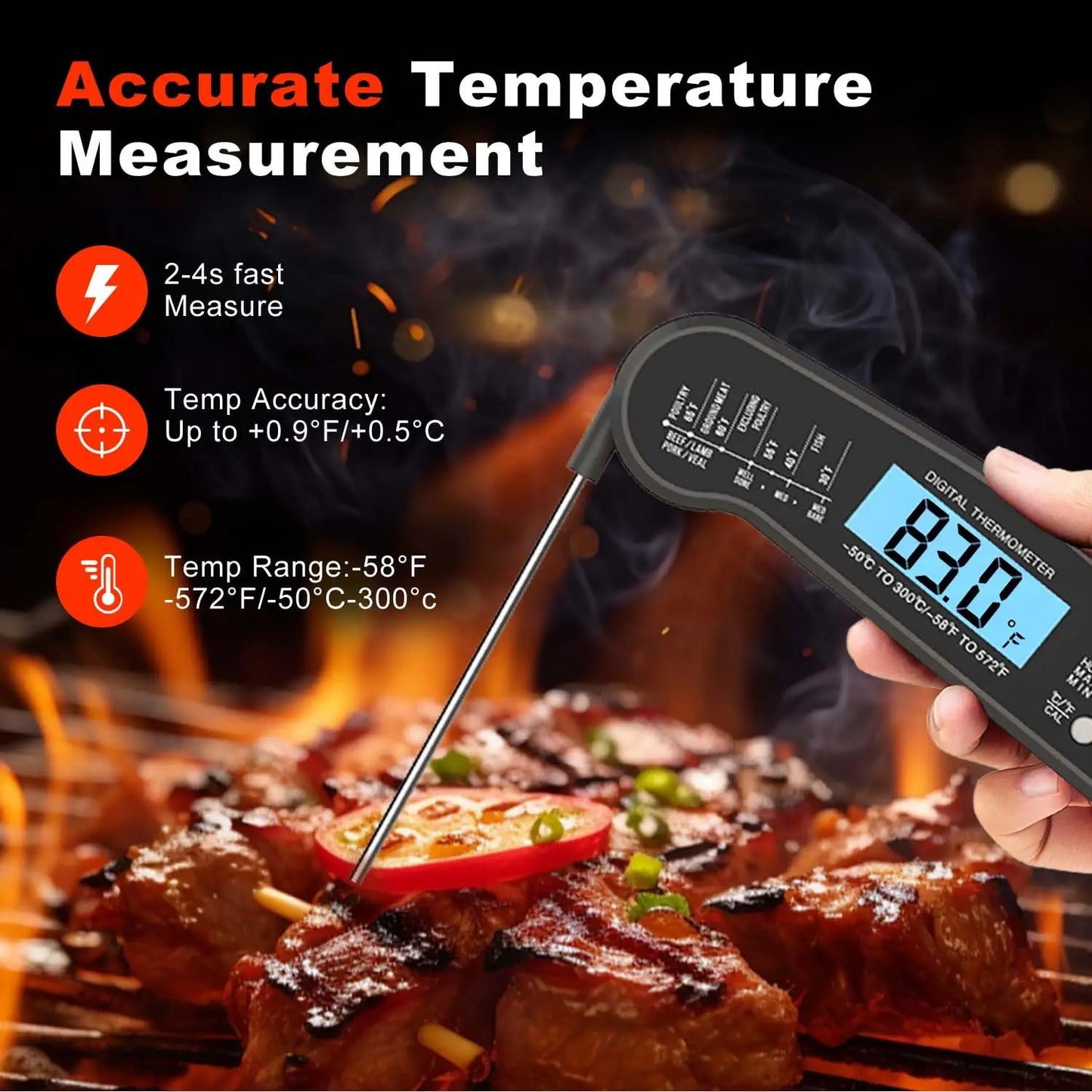 Digital Instant Read Food Thermometer With Backlit LCD Display