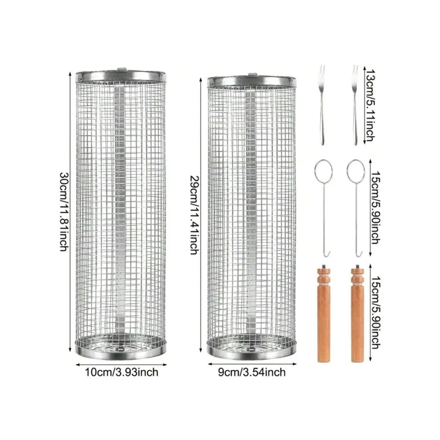 Stainless Steel BBQ Net Tube Rolling Grilling Basket Set