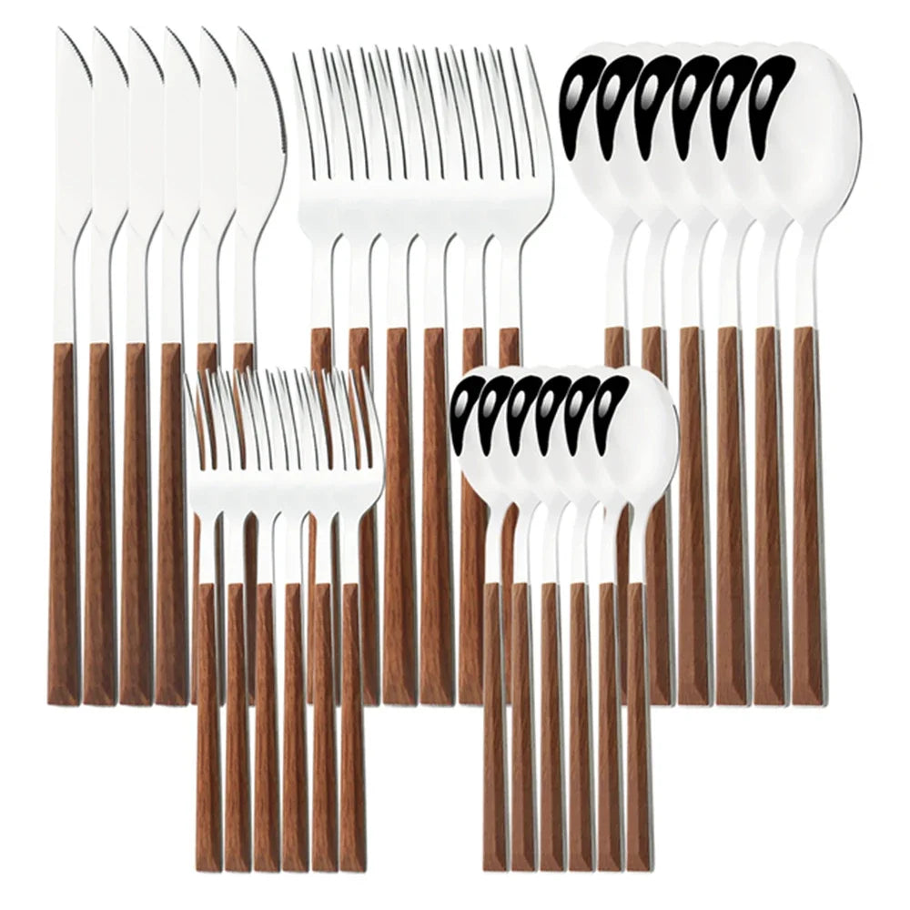 Stainless Steel Cutlery Set With Imitation Wooden Handles